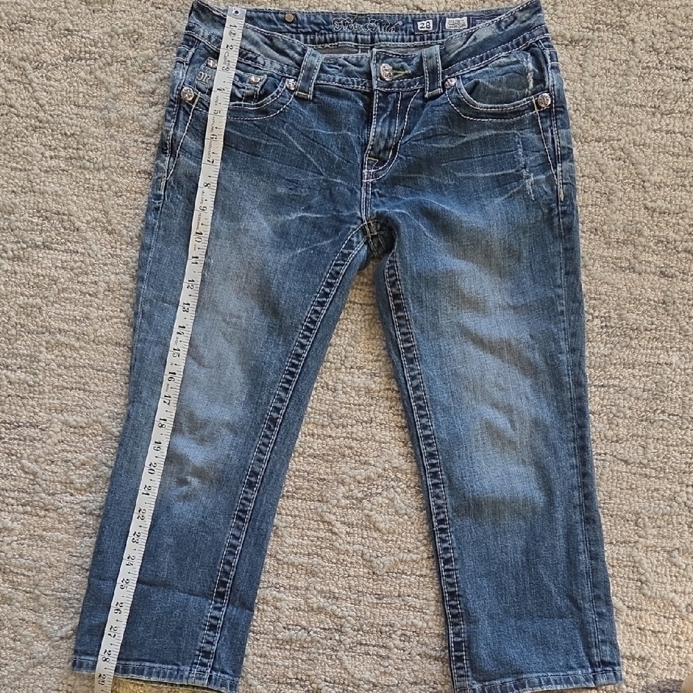 Miss Me Blue Denim Ankle Jeans with Multicolor Embroidered Pocket - Picture 6 of 7